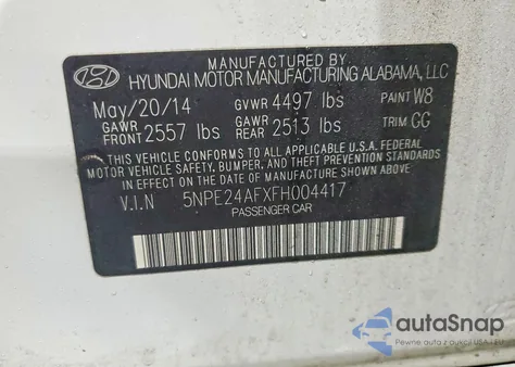 2015 Hyundai Sonata Se z USA, uszkodzony, nr VIN 5NPE24AFXFH004417
